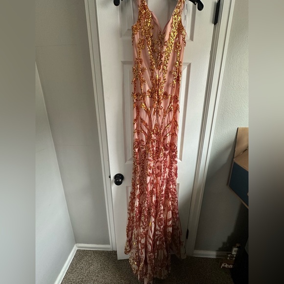 Orange & gold sequin prom dress! - Picture 8 of 8